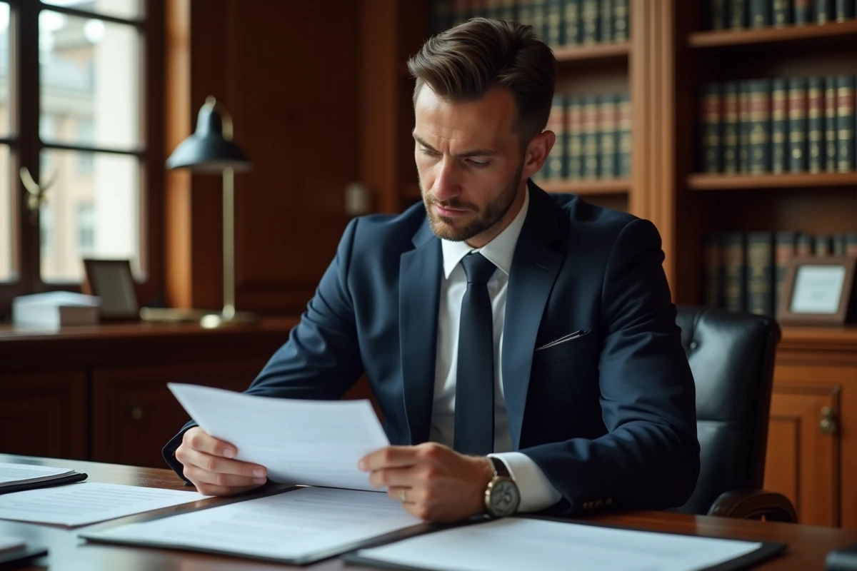 Agent immobilier examine un dossier dans un bureau