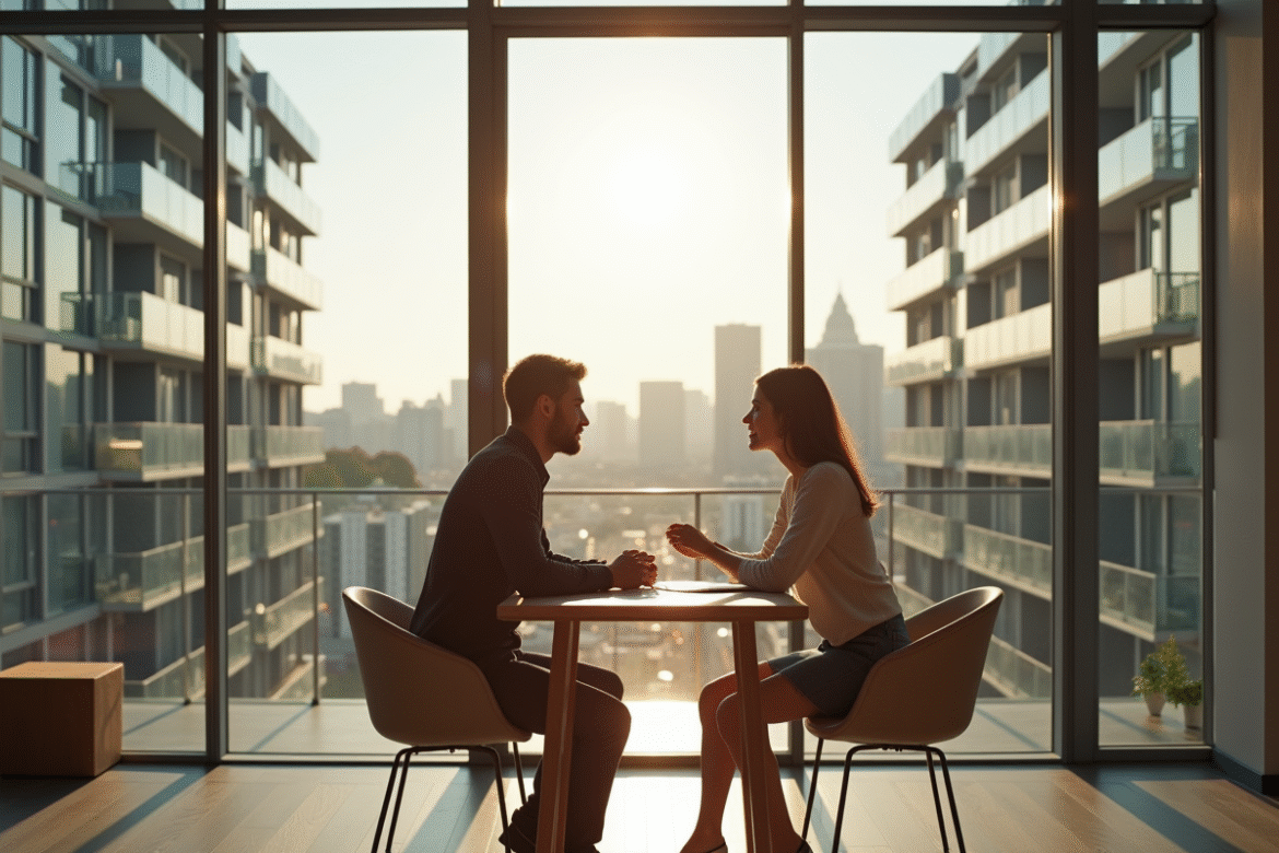 Appartement moderne avec balcon et grande fenetre ensoleillee
