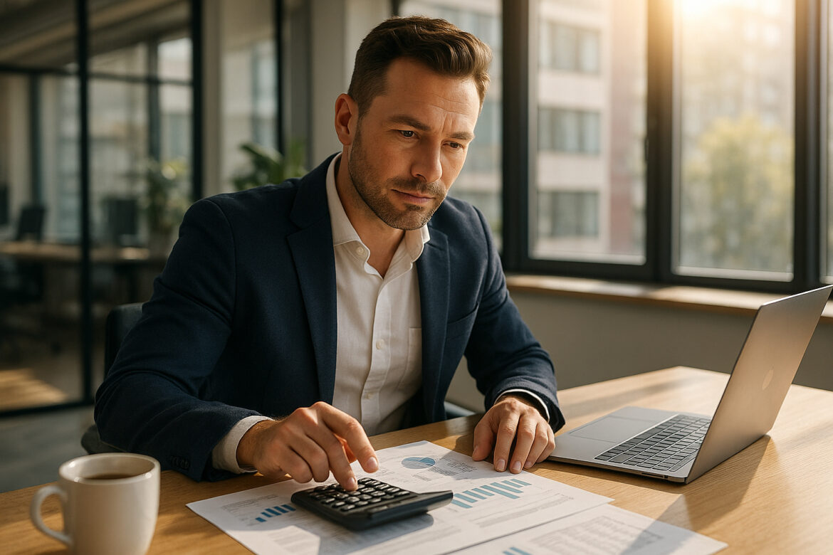 Chef d'entreprise confiant analysant des documents financiers