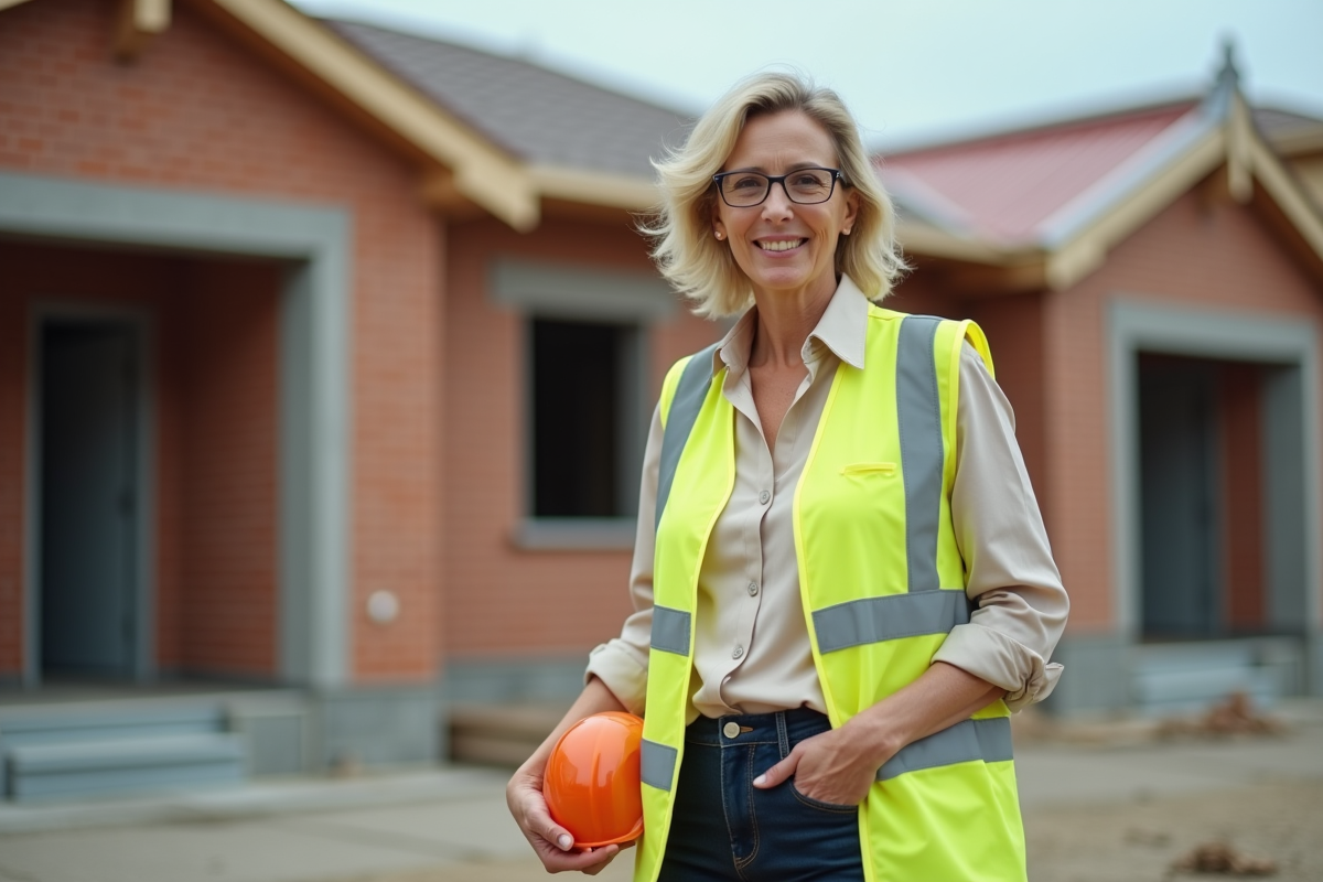 Femme gestionnaire de chantier sur un site de construction extérieur