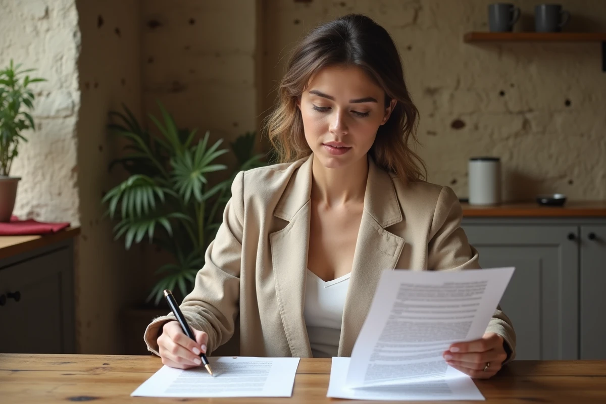 Femme comparant des documents notariaux à domicile pour repérer une erreur de coche avant signature à Limoges