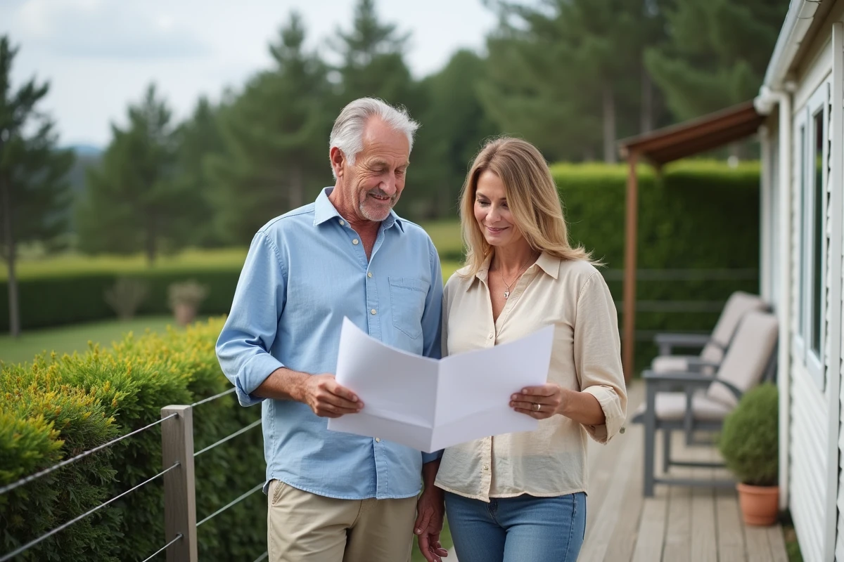 Couple consultant des documents pour l'achat d'une parcelle avec mobil home en Vendée