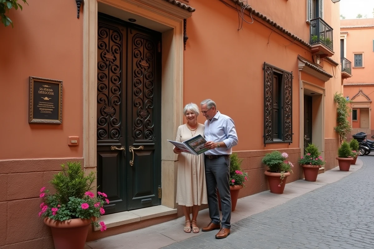Couple européen devant un riad à vendre dans la médina de Marrakech