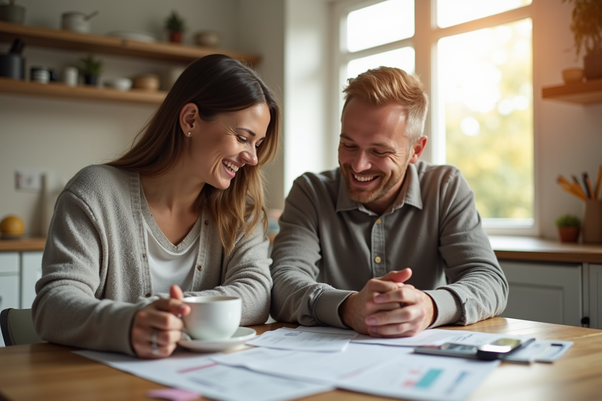 Couple heureux planifiant leur budget à la maison