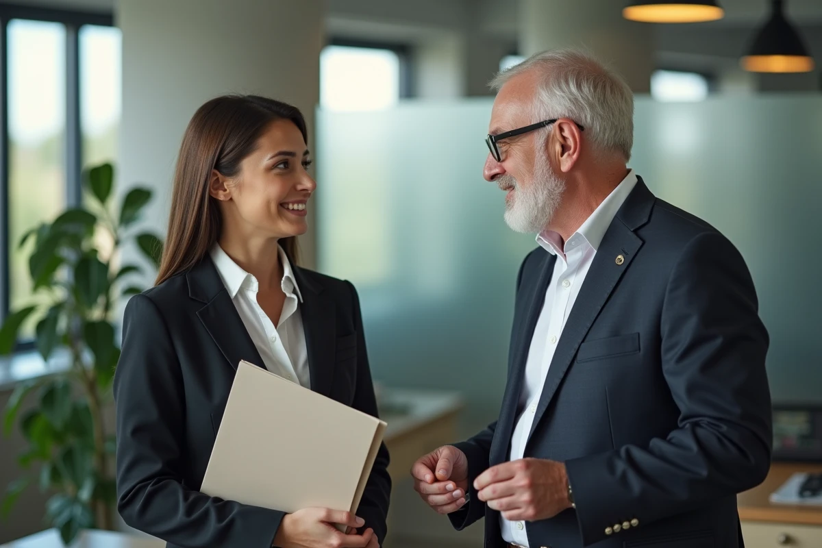 Femme jeune en discussion avec un homme d