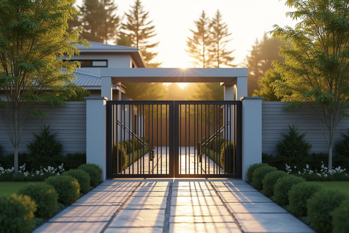 Entrée de maison moderne avec portail en métal minimaliste