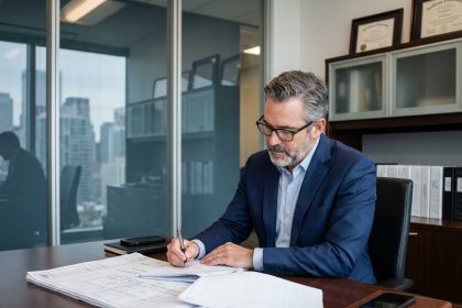 Expert immobilier en costume dans un bureau moderne