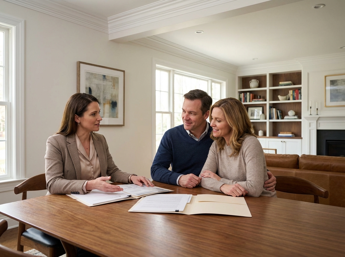 Femme d affaires discutant avec un couple dans un intérieur élégant