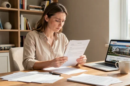 Femme lisant attentivement une annonce de location pour éviter les pièges courants