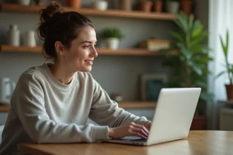 Femme d'affaires remplissant une demande de logement en intérieur