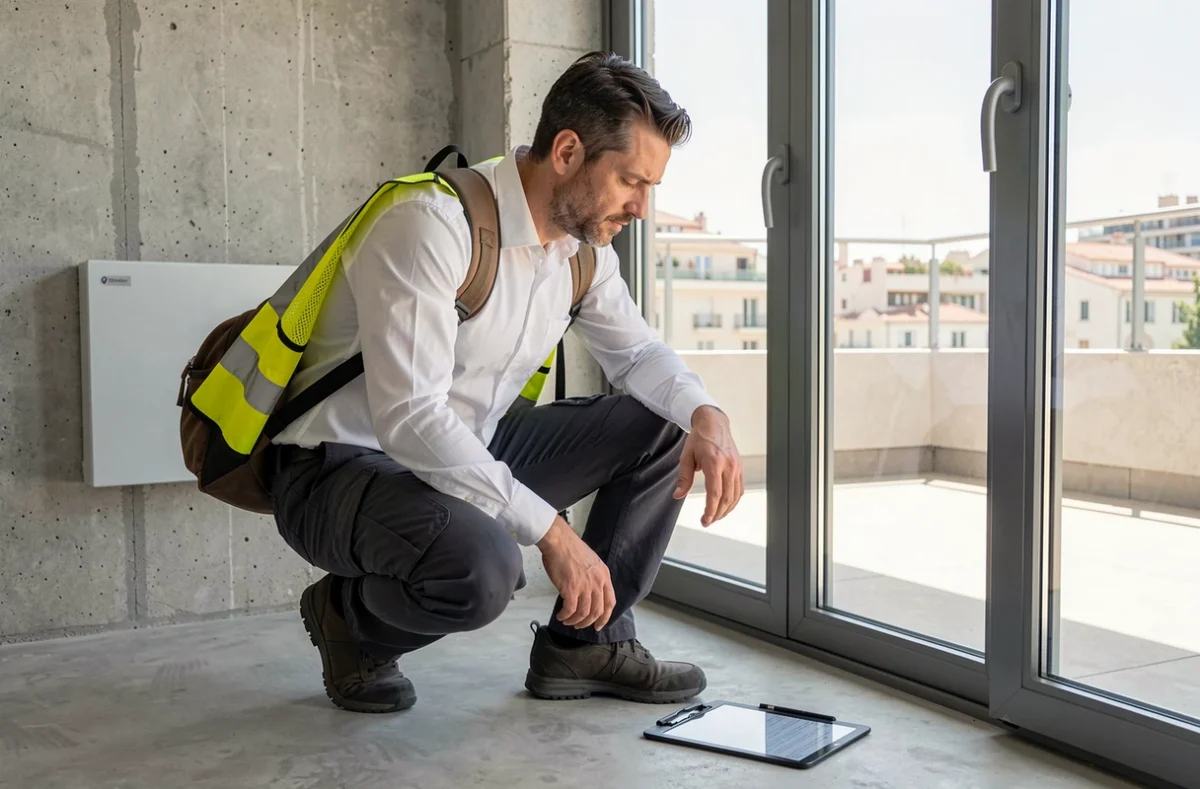 Diagnostiqueur certifié de Forme Carree vérifiant le tableau électrique dans un appartement moderne à Marseille