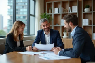 Conseiller en gestion de patrimoine immobilier discutant avec un client