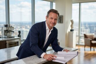Homme d'affaires en costume dans un penthouse moderne