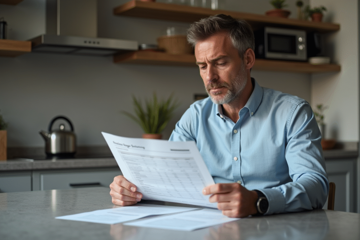 Homme d'âge moyen examinant un relevé de prêt immobilier