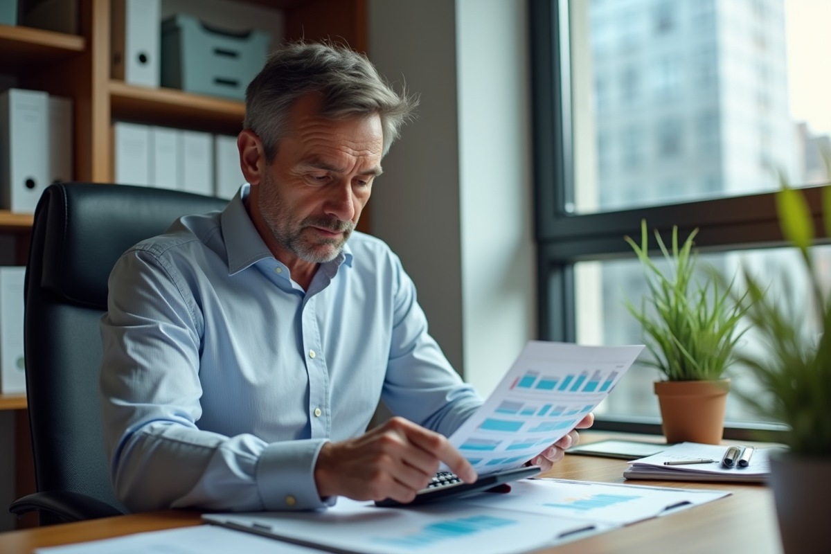 Homme d affaires analysant un tableau de pret au bureau