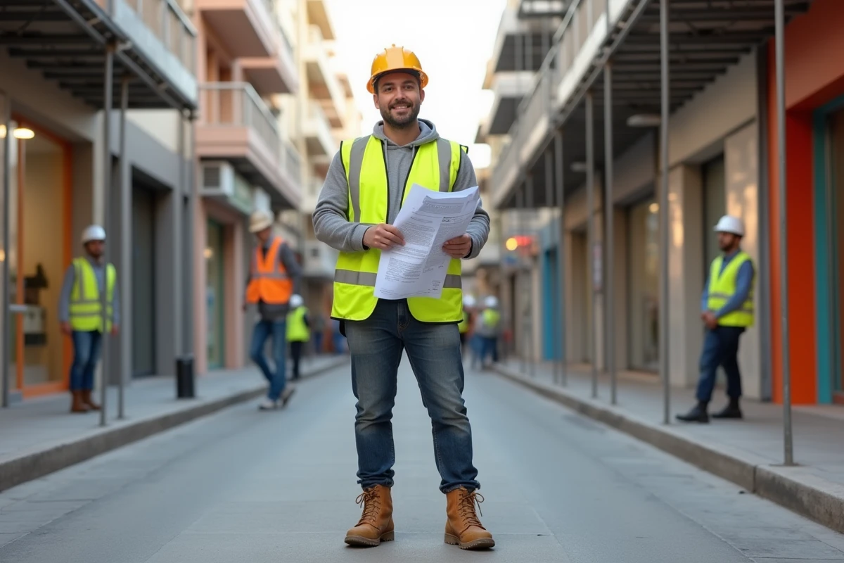 Jeune homme en casque sur un chantier de rénovation