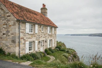 Maison normande en pierre avec vue sur la mer en bord de falaise, sans travaux, à vendre en Normandie