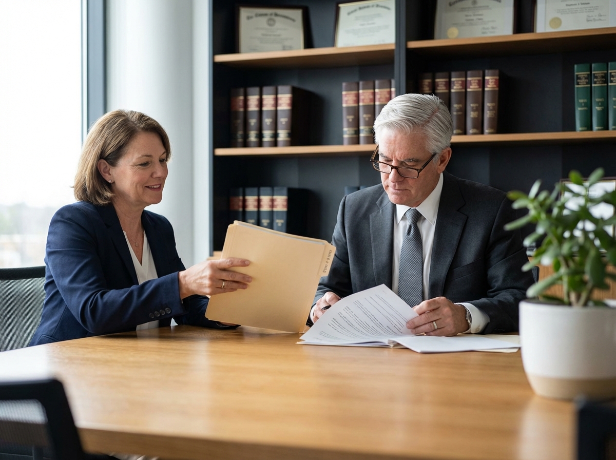 Photo hyperrealiste d une femme d age moyen et un notaire en bureau