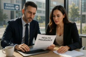Homme et femme confiants au bureau examinant documents santé