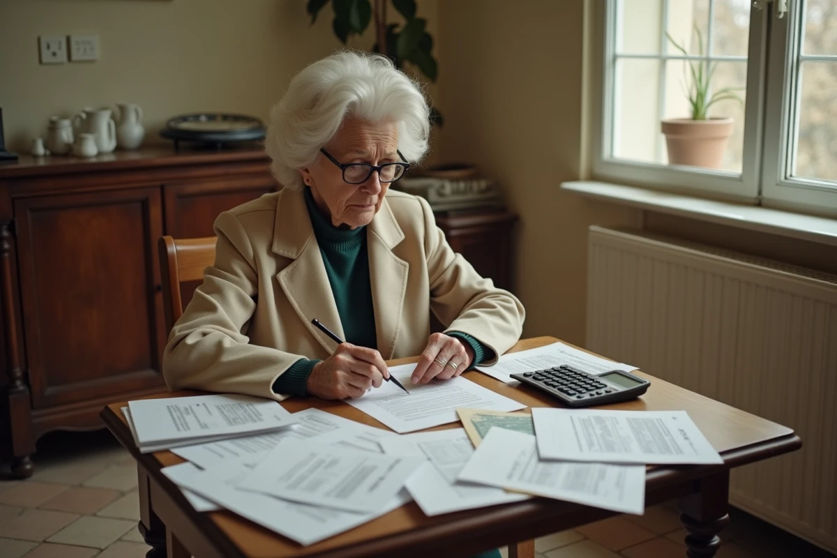 Propriétaire française étudiant les documents de la taxe sur les logements vacants à son domicile