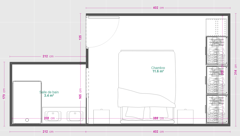 plan suite parentale 15 m²