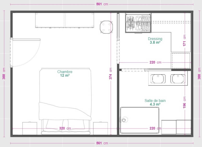 plan suite parentale 20 m²